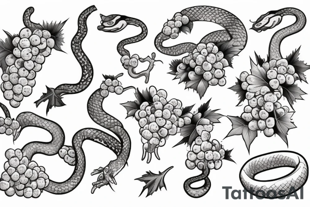 Grape bunch with snake going through tattoo idea