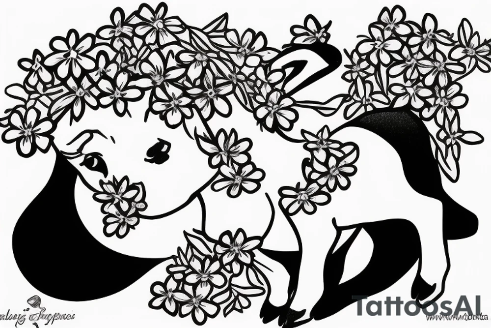 Jumping baby goat, creeping phlox flower tattoo idea