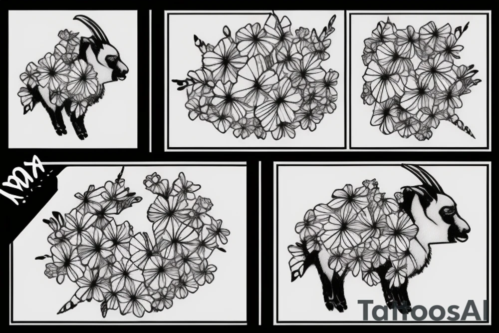 Jumping baby goat, creeping phlox flower tattoo idea
