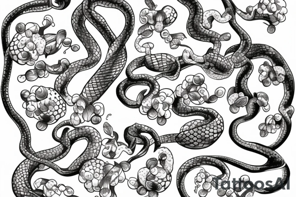 Grape bunch with full snake wrapped around tattoo idea