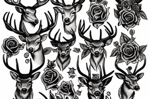 Deer with big horns in chains and roses tattoo idea