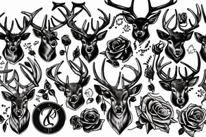 Deer with big horns in chains and roses tattoo idea