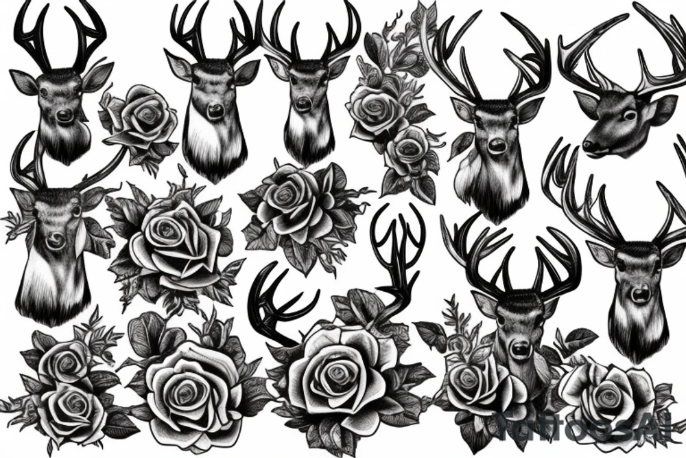 Deer with big horns in chains and roses tattoo idea