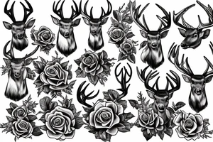 Deer with big horns in chains and roses tattoo idea