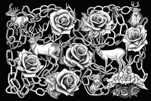 Deer with big horns in chains and roses tattoo idea