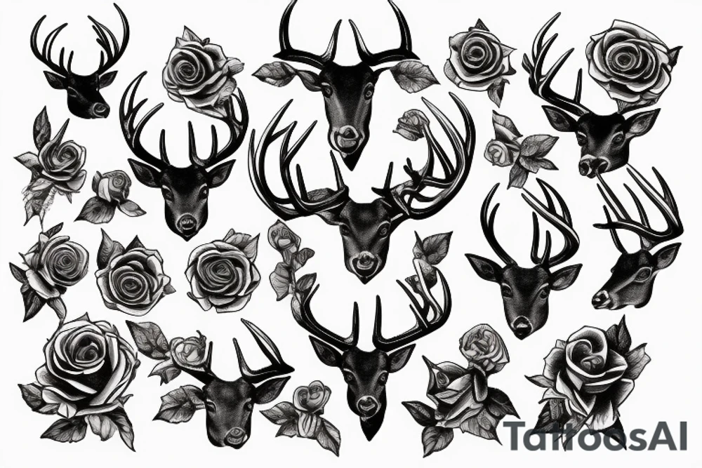 Deer with big horns in chains and roses tattoo idea