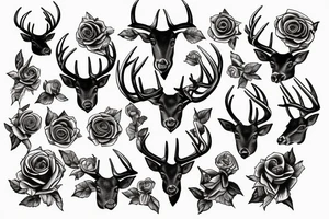 Deer with big horns in chains and roses tattoo idea