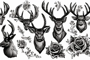 Deer with big horns in chains and roses tattoo idea