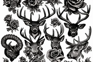 Deer with big horns in chains and roses tattoo idea
