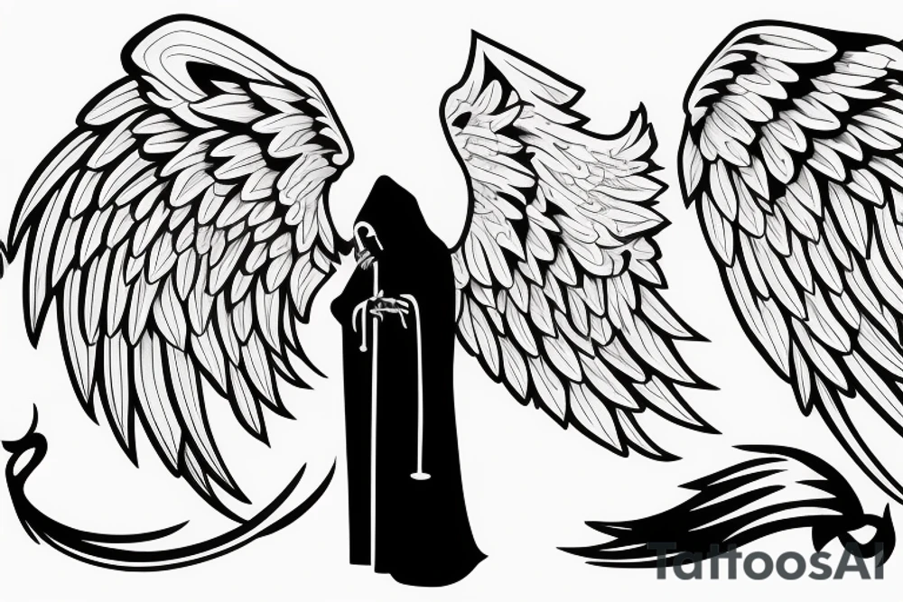 grim reaper with angel wings cradling hourglass tattoo idea