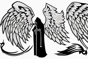 grim reaper with angel wings cradling hourglass tattoo idea