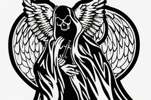 grim reaper with angel wings cradling hourglass tattoo idea