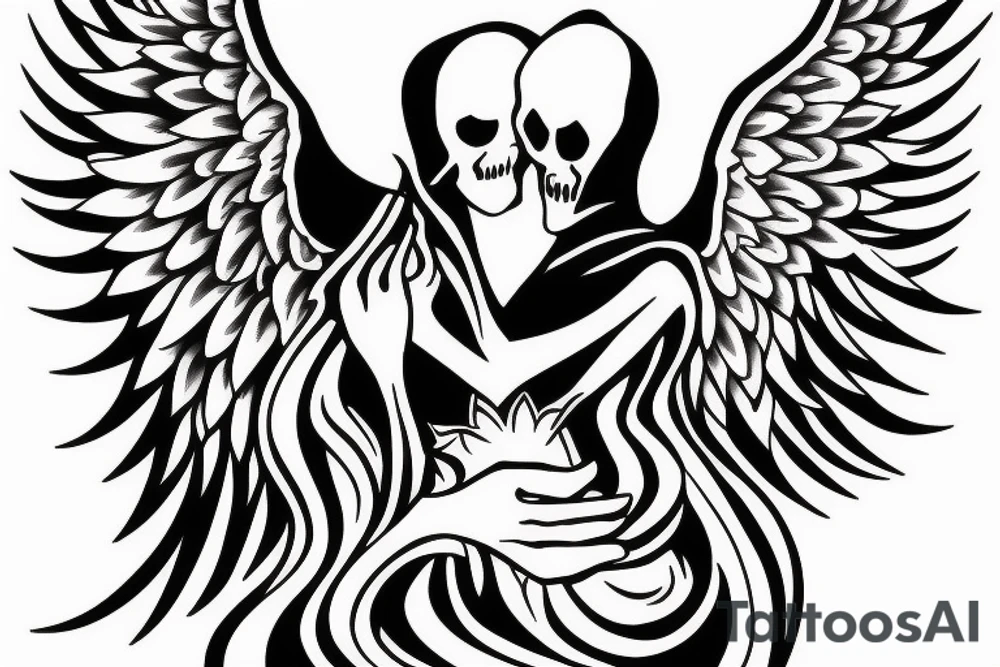 grim reaper with angel wings cradling hourglass tattoo idea