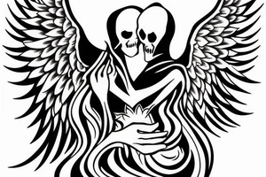 grim reaper with angel wings cradling hourglass tattoo idea