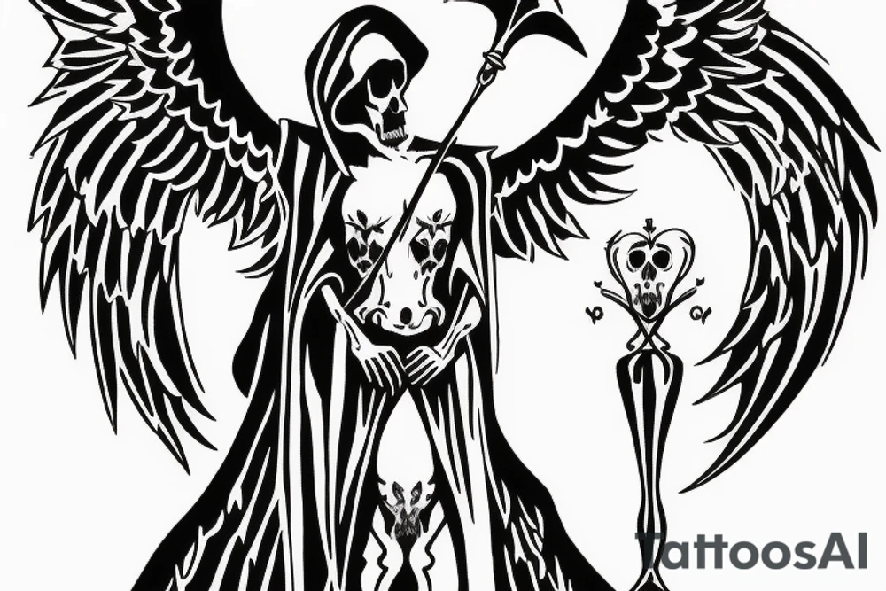 grim reaper with angel wings cradling hourglass tattoo idea