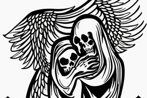 grim reaper with angel wings cradling hourglass tattoo idea