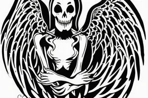 grim reaper with angel wings cradling hourglass tattoo idea