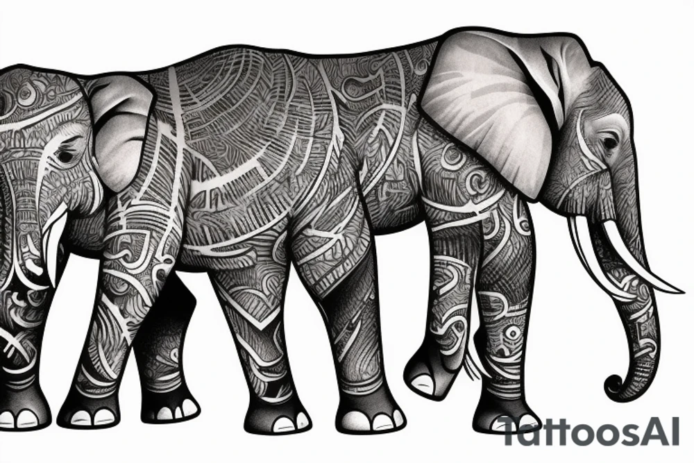 family of 4 elephants going through the jungle tattoo idea