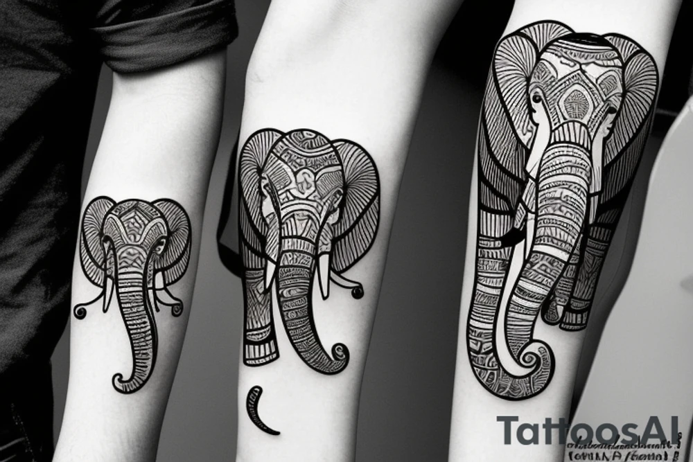family of 4 elephants going through the jungle tattoo idea