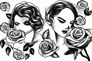 Woman lighting a cigarette on a burning rose tattoo idea