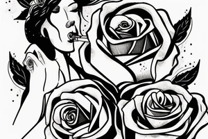 Woman lighting a cigarette on a burning rose tattoo idea
