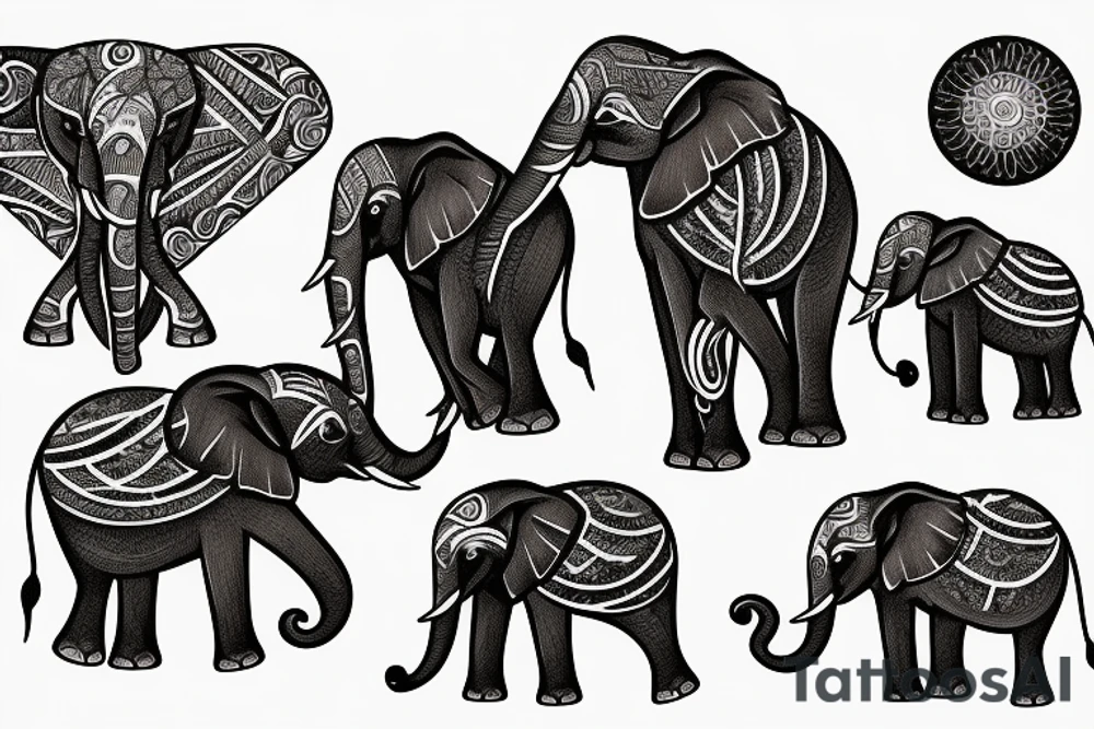 family of 4 elephants going through the jungle tattoo idea