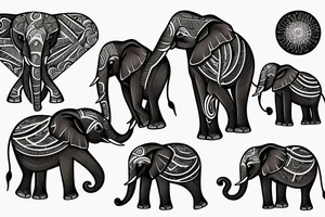 family of 4 elephants going through the jungle tattoo idea
