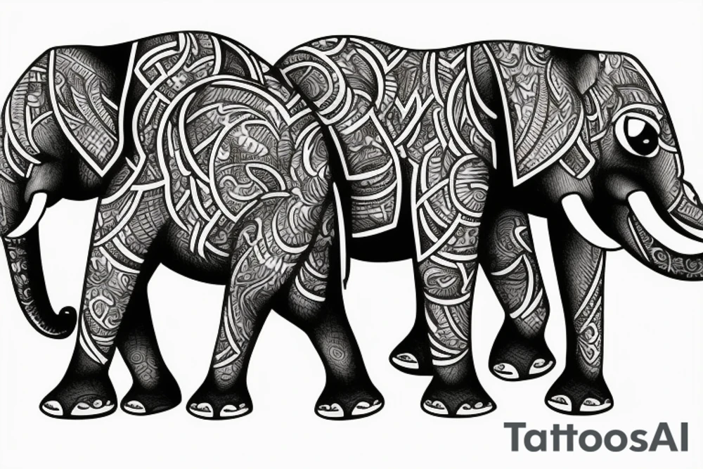 family of 4 elephants going through the jungle tattoo idea