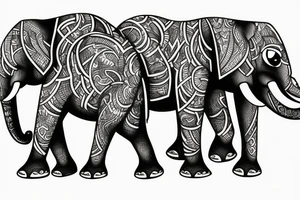 family of 4 elephants going through the jungle tattoo idea