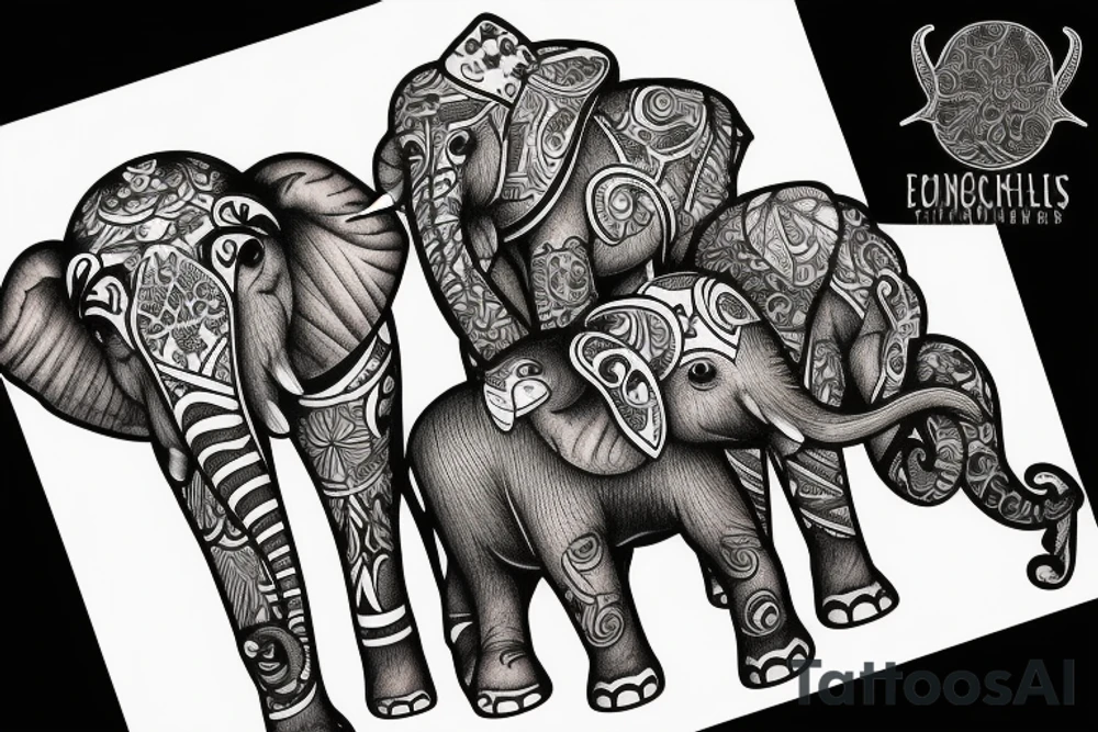 family of 4 elephants going through the jungle tattoo idea