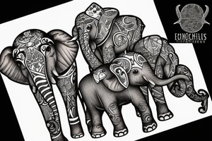 family of 4 elephants going through the jungle tattoo idea