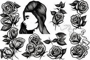 Woman lighting a cigarette on a burning rose tattoo idea