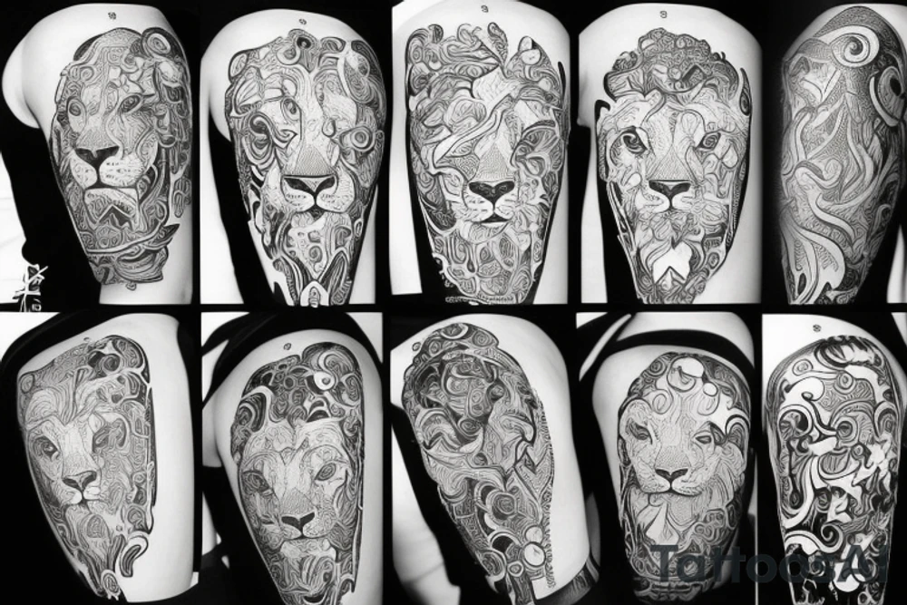 Side profile lion etch style tattoo idea