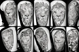 Side profile lion etch style tattoo idea