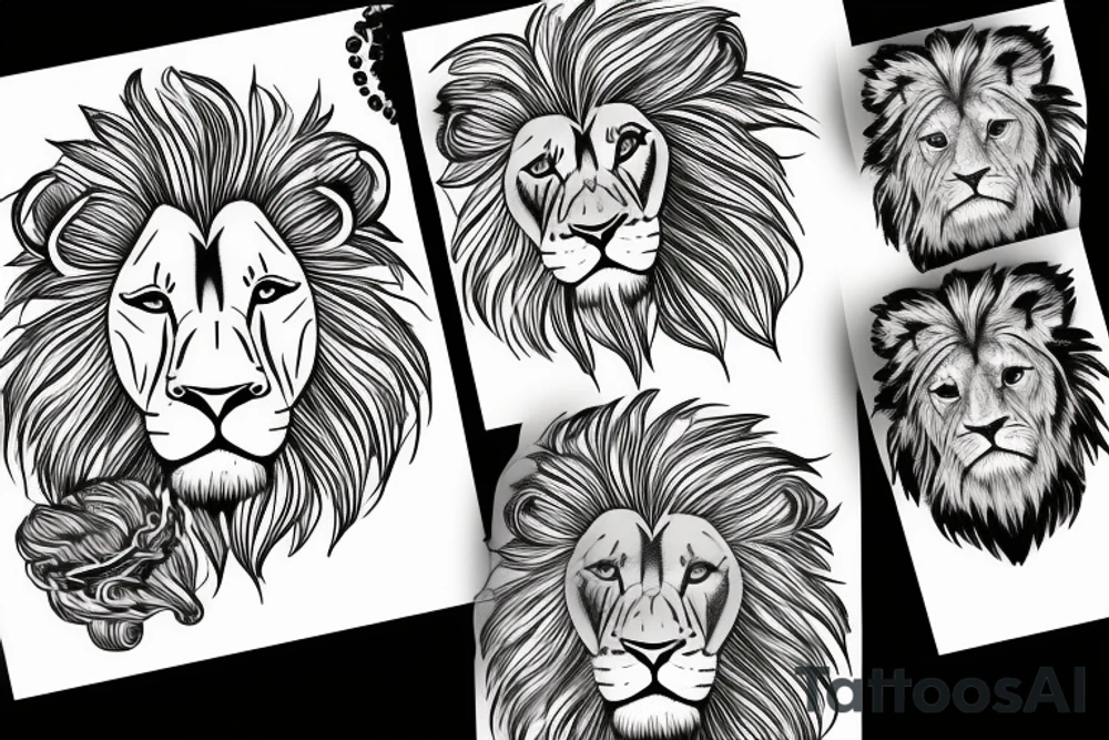 Side profile lion etch style tattoo idea