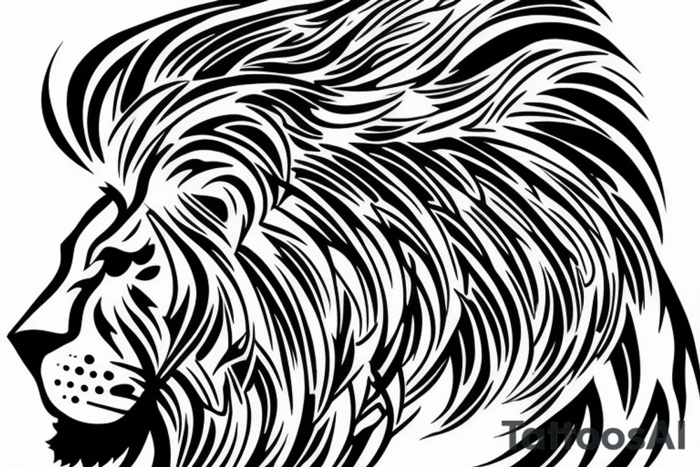 Side profile lion etch style tattoo idea