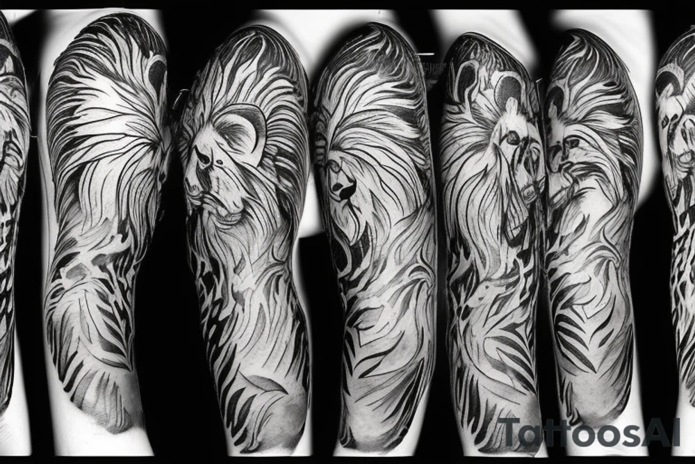 Side profile lion etch style tattoo idea