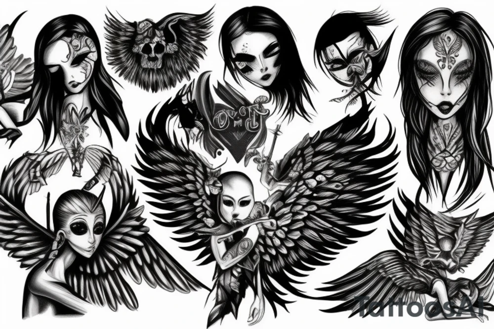 Microrealism angels vs demons tattoo idea
