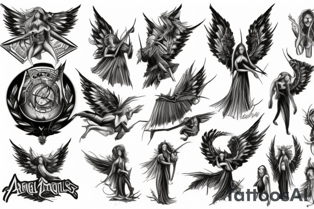 Microrealism angels vs demons tattoo idea