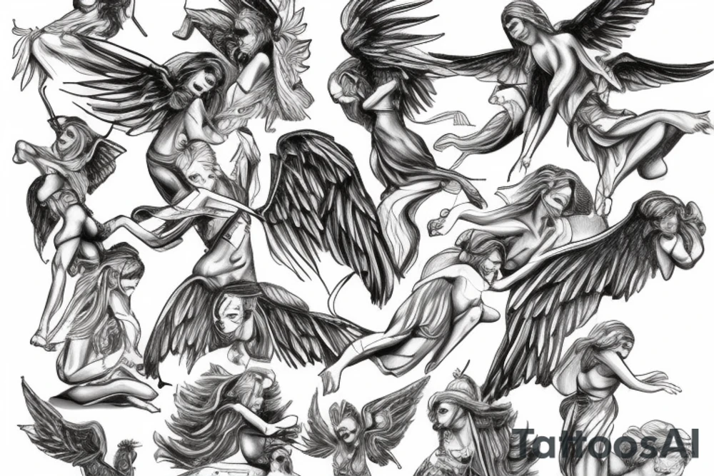 Fine line microrealism angels vs demons tattoo idea