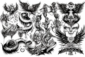Fine line microrealism angels vs demons tattoo idea