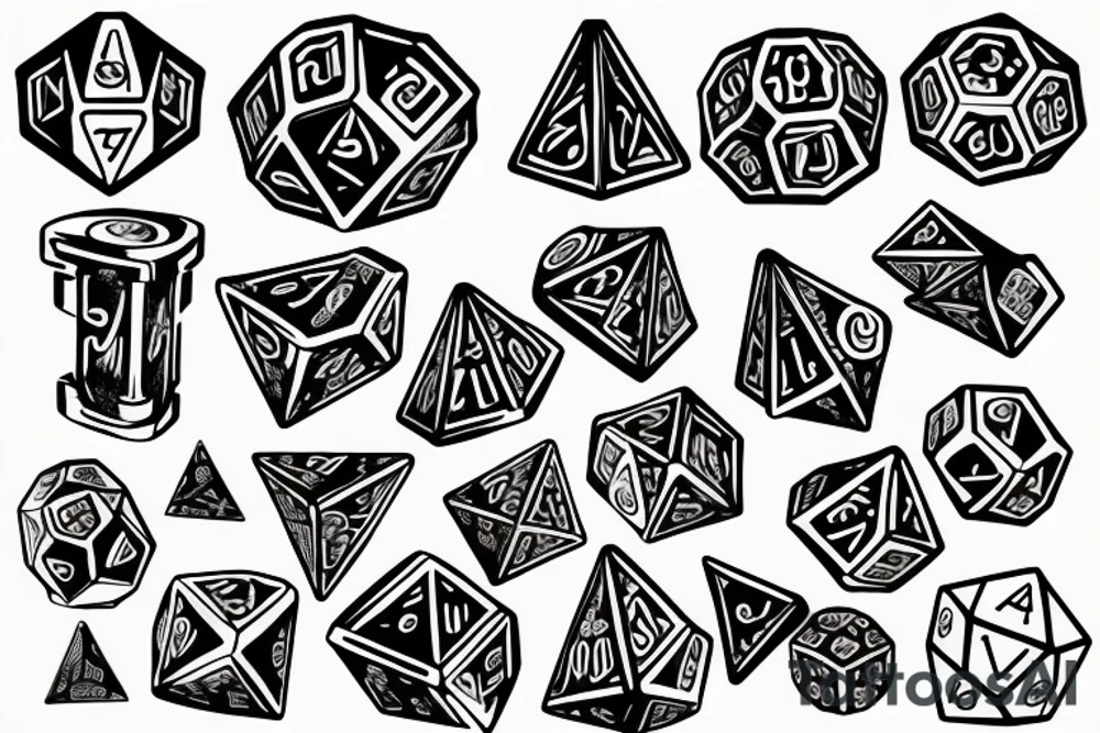 D20 dice with class symbols on dice faces tattoo idea