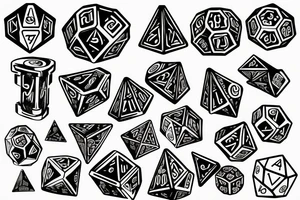 D20 dice with class symbols on dice faces tattoo idea