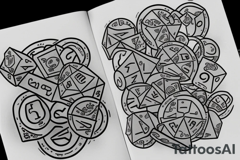 D20 dice with class symbols on dice faces tattoo idea