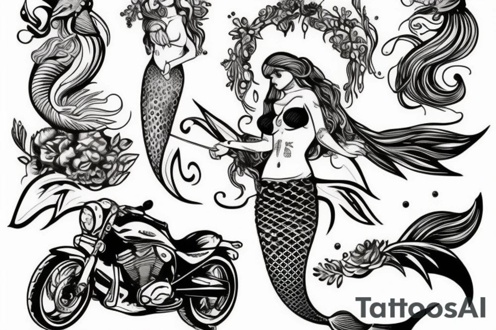 a mermaid on a motorbike tattoo idea