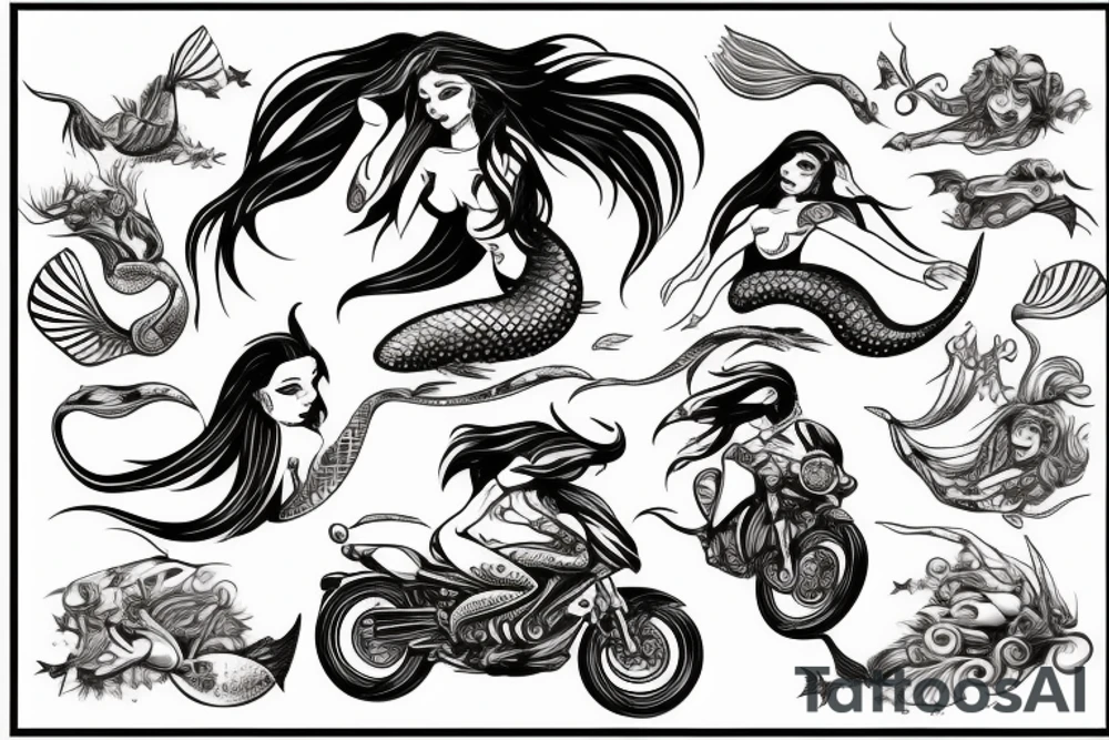 a mermaid on a motorbike tattoo idea