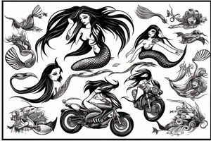 a mermaid on a motorbike tattoo idea