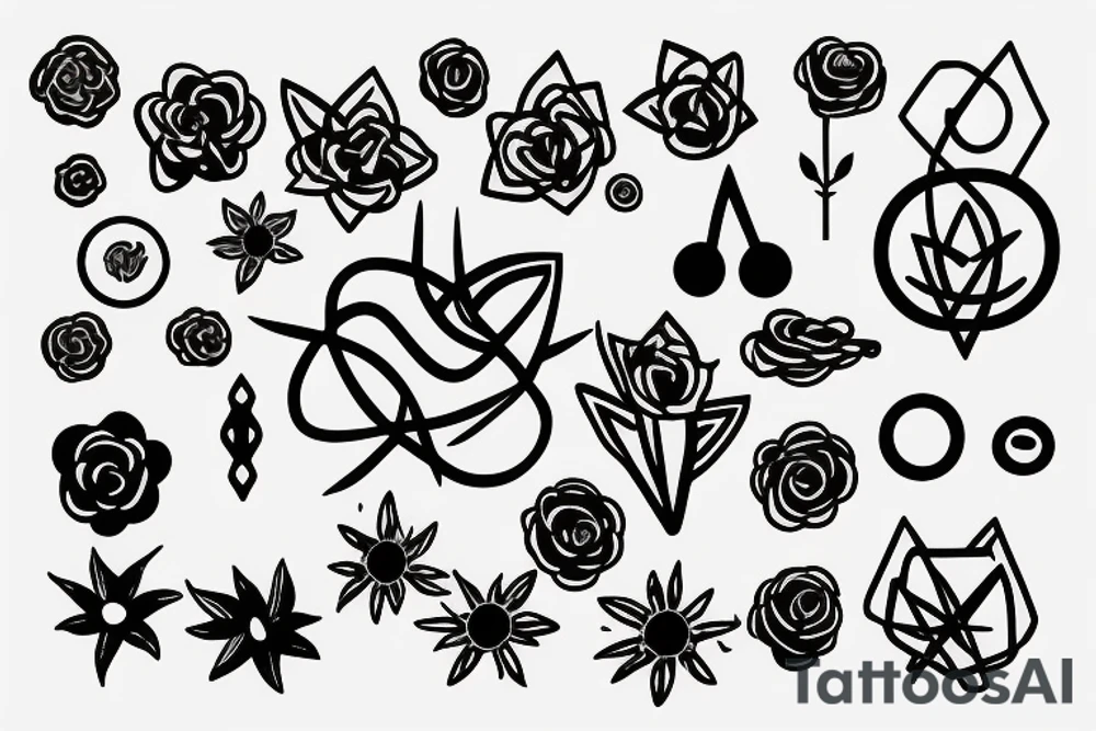 delicate with female symbol in negative space, atoms and flowers tattoo idea