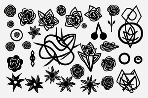 delicate with female symbol in negative space, atoms and flowers tattoo idea