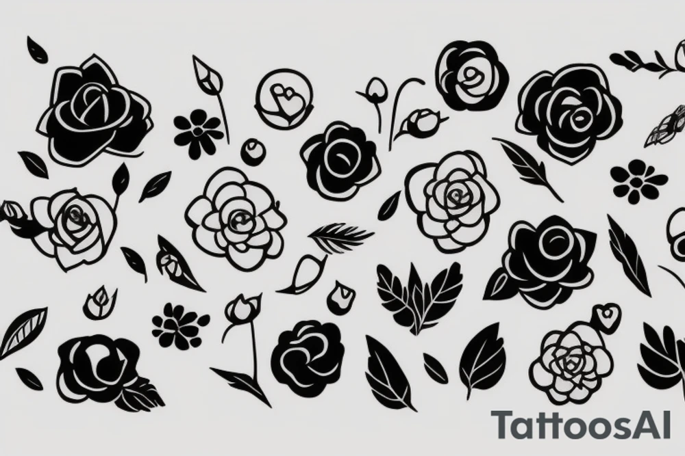 delicate with female symbol in negative space, atoms and flowers tattoo idea